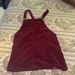 Burgundy denim overall dress, Size: Womens 12